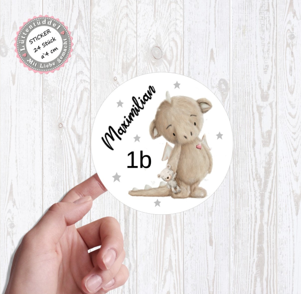 24 Sticker Aufkleber Sticker Drache mit oder ohne Name Geburtstag Party Schule Kindergarten Einladung Karte von Lüttentüddel®